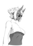 2_horns breasts clothed_female clothed_humanoid clothing eyebrows eyelashes eyewear female female_humanoid grey_body grey_eyes grey_horn grey_skin hair horn humanoid_pointy_ears light mouth_closed pointy_ears shirt short_hair simple_background solo sunglasses three-quarter_view topwear under_boob white_background white_clothing white_eyebrows white_hair white_shirt white_topwear duokhay demon demon_humanoid horned_humanoid humanoid 2020 absurd_res digital_drawing_(artwork) digital_media_(artwork) english_description greyscale half-length_portrait hi_res lighting monochrome portrait shaded