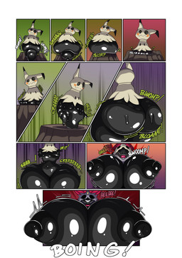 absorption_vore ambiguous_gender anthro big_breasts breasts digestion female female_prey huge_breasts hyper hyper_breasts nipple_piercing nipples piercing purple_body red_eyes speech_bubble tail tentacles transformation vore foxynoms nintendo pokemon iva_(cornchip21) generation_1_pokemon generation_4_pokemon generation_7_pokemon mammal mimikyu pokemon_(species) weavile absurd_res comic hi_res
