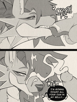ambiguous_gender anthro balls bodily_fluids cum cum_on_face cum_on_tongue cumshot dialogue disembodied_penis duo ejaculation fellatio fur genital_fluids genitals glans heart_symbol humanoid_genitalia humanoid_penis long_tongue male onomatopoeia oral penile penis sex sound_effects speech_bubble text tongue tongue_on_penis tongue_out tongue_out_fellatio ghastlyfish mythology hilda_(ghastlyfish) dragon furred_dragon furred_scalie mythological_creature mythological_scalie scalie comic english_text hi_res monochrome sequence female_(lore)