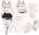 anthro bottomwear bra breasts clothed clothing collar female feral fur grey_body grey_clothing grey_fur grey_sweater grey_topwear looking_at_viewer multi_tail pink_hair_bow shorts simple_background solo sweater tail text topwear underwear lunariumn english_text