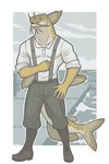 5_fingers anthro barbel_(anatomy) bottomwear clothing fingers footwear knickerbockers_(pants) looking_at_viewer male muscular pants plantigrade sea shirt shoes socks solo standing suspenders topwear water snarkysardine catfish channel_catfish fish marine 2023 2:3 absurd_res full-length_portrait hi_res portrait