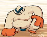 belly bodily_fluids bulge clothing detailed_bulge gloves handwear inverted_nipples male moobs navel nipples overweight solo sumo sumo_wrestler sweat charmcharmcharm nintendo pokemon generation_3_pokemon hariyama humanoid pokemon_(species)