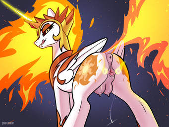 animal_genitalia animal_vulva anus bodily_fluids equine_anus equine_genitalia equine_vulva female female_feral feral genital_fluids genitals horn puffy_anus solo spread_vulva spreading teats three-quarter_view vaginal_fluids vulva wings user001 friendship_is_magic hasbro my_little_pony mythology daybreaker_(mlp) equid equine mammal mythological_creature mythological_equine winged_unicorn 4:3 hi_res