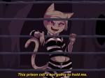 anthro bars biped breasts cleavage clothed clothing detailed_background dialogue fangs female fur looking_at_viewer midriff navel open_mouth pink_eyes prison prison_suit prisoner smile solo standing striped_body striped_fur stripes teeth text wrappings plagueofgripes adventure_time cartoon_network me-mow domestic_cat felid feline felis mammal mummy undead 2016 4:3 absurd_res digital_media_(artwork) english_text hi_res