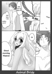 animal_bride animal_bride_1 anthro breasts canid canine canis clock collar comic dialogue domestic_dog duo english_text female greyscale hi_res human male mammal monochrome shinobe surprise text translated