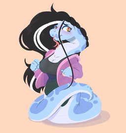 amber_eyes anthro apode black_hair blue_body blush breasts cleavage clothed clothing female hair hoodie legless long_hair looking_at_viewer pupils serpentine slit_pupils solo topwear witchtaunter kaya_(witchtaunter) ball_python draconcopode naga python reptile scalie snake snake_naga absurd_res hi_res lineless