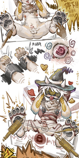 4_toes anthro bodily_fluids claws clothing colored_nails crying_laughing feet foot_fetish fur genitals hair hat headgear headwear laugh male nails pawpads paws penis plantigrade small_penis soles solo tears tickle_fetish tickling tickling_feet toes white_body white_fur white_hair witch_hat yellow_eyes yellow_nails lengtuanzi bovid caprine goat mammal absurd_res hi_res