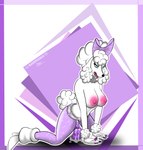 anthro aroused bent_legs big_breasts big_butt bodily_fluids bow_ribbon breasts butt clothing colored_nails cum cum_while_penetrated dildo ejaculation female footwear fur genital_fluids high_heels jumpsuit kneeling nails nipples penetration ring sex_toy shoes solo thick_thighs vaginal_fluids white_body white_fur wide_hips sugarpoodle epic_games fortnite lady_poodlina unnamed_poodle_(fortnite) canid canine canis domestic_dog mammal poodle absurd_res hi_res
