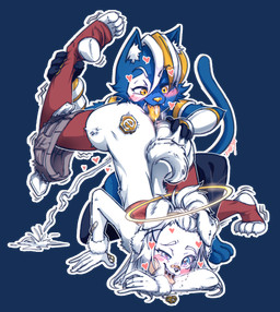 ambiguous_gender ambiguous_rimming ambiguous_rimming_male anal ankle_grab anthro band-aid bandage bite_mark blue_body blue_eyes blue_fur blush blush_lines bodily_fluids bottomwear bracelet brat_taming butt butt_grab claws clothing cropped_sweater cum cum_on_ground drooling duo ejaculation fangs feet femboy fluffy fluffy_tail fur genital_fluids hair halo hand_on_butt heart_symbol inner_ear_fluff jewelry kneeling kneeling_oral_position leg_grab legwear male mascot on_one_knee oral oral_penetration otokonoko pawpads paws penetration pulled_down_shorts red_clothing red_legwear red_thigh_highs rimming rimming_male saliva saliva_string sex shaking short_hair shorts simple_background tail teeth thigh_highs toes tongue tongue_out transparent_background tremble_lines trembling trembling_for_pleasure tuft white_body white_fur white_hair yellow_eyes koud3x e621 hexerade taigaxholic canid canine felid feline mammal alpha_channel hi_res