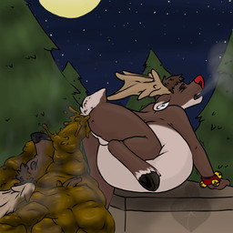 anthro antlers bell belly big_belly bloated breath brown_body brown_fur countershade_face countershade_torso countershading dipstick_ears duo ear_markings eating_feces excessive_feces eyes_closed feces feces_in_mouth feces_pile fur hooves horn huge_belly hyper hyper_feces jingle_bell jingle_bell_wristband logo looking_pleasured male male/male multicolored_ears open_mouth pooping pooping_on_another raised_tail red_nose scatplay solo_focus tail text wrendeer rudolph_the_red-nosed_reindeer deer mammal 1:1 artist_logo artist_name colored digital_drawing_(artwork) digital_media_(artwork) hi_res shaded