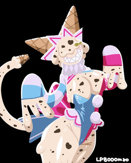 anthro bow_ribbon breasts cleavage clothed clothing dancing female food hat headgear headwear ice_cream_cone jester leotard sharp_teeth smile solo tail teeth white_body lp8000mao food_creature ice_cream_creature 4:5 animated hi_res no_sound short_playtime video