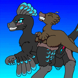 angry black_body black_feather_hair black_feathers blue_background blue_claws blue_inner_vulva blue_nipples blue_teats blush brown_body brown_feathers claws crotch_breasts duo eyes_closed feathers female feral genitals gradient_background grey_body grey_feather_hair grey_feathers grin interspecies male male/female nipples penetration penis pink_penis saurornithoides sickle_claw simple_background size_difference smile teats toe_claws vaginal vaginal_penetration vulva therealmessyroomguy1 erik_(therealmessyroomguy1) lumina_(therealmessyroomguy1) dinosaur dromaeosaurid prehistoric_species reptile saurischian scalie theropod 1:1 digital_media_(artwork) pixel_(artwork)