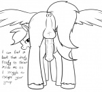 animal_genitalia animal_penis anus balls butt cutie_mark dialogue duo equine_genitalia equine_penis erection feathered_wings feathers female feral genitals looking_back male penis rear_view simple_background text unwanted_erection white_background wings whatsapokemon hasbro my_little_pony mythology fan_character jade_shine equid equine mammal mythological_creature mythological_equine pegasus 2016 english_text monochrome