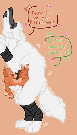 3_toes 4_fingers abdominal_bulge against_surface against_wall ambiguous_penetration anthro anthro_on_anthro anthro_penetrated anthro_penetrating anthro_penetrating_anthro arm_tuft arm_wrapping arm_wraps blush bodily_fluids bulge cheek_tuft clenched_teeth crying dialogue dominant duo ears_down elbow_tuft explicitly_stated_consent eyes_closed facial_tuft feet fingers fluffy fluffy_tail from_front_position fur fuzzy head_tuft heart_symbol holding_another holding_partner larger_dom leg_tuft leg_wraps legs_up looking_pleasured male male/male male_penetrated male_penetrating male_penetrating_male moan neck_tuft nude open_mouth orange_body orange_fur outline penetration pivoted_ears profanity sex shaking sharp_teeth shoulder_tuft side_view simple_background size_difference smaller_penetrated speech_bubble standing tail tears tears_of_pleasure teeth text toes trembling tuft white_body white_fur wrapped_arms wrapped_legs wraps alleycat8706 dreamworks puss_in_boots_(franchise) death_(puss_in_boots) puss_in_boots_(dreamworks) canid canine canis domestic_cat felid feline felis mammal tabby_cat wolf english_text flat_colors hi_res