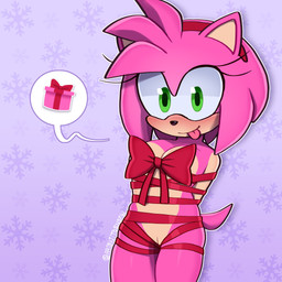 antenna_hair anthro black_nose bound bow_(feature) box breasts cleavage clothed clothing container countershade_torso countershading eyelashes female genitals gift_box glistening glistening_eyes green_eyes hair innie_vulva mostly_nude pink_body pink_tongue pointy_ears present_box short_hair snowflake_background solo speech_bubble tail tongue tongue_out vulva ari_dibujitos sega sonic_the_hedgehog_(series) amy_rose eulipotyphlan hedgehog mammal 1:1 absurd_res hi_res signature