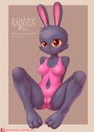 anthro black_body black_fur breasts camel_toe clothed clothing cutout female fur genital_outline navel_cutout one-piece_swimsuit patreon_logo pussy_outline simple_background smile solo swimwear text rainven patreon black_rabbit_(huitu_c) lagomorph leporid mammal rabbit 2022 absurd_res digital_media_(artwork) english_text hi_res shaded url