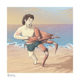 asymmetrical_transformation beach clothing feral feral_transformation human_to_feral male mid_transformation multi_limb open_mouth sand shocked solo species_transformation sunset swimwear transformation mulveyyy arthropod crab crustacean decapod human malacostracan mammal hi_res