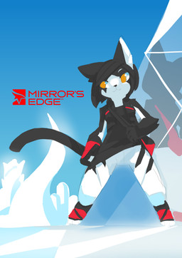 alternate_species animal_ears anthro bag black_body black_clothing black_fur black_hair black_shirt black_topwear blue_sky bottomwear breasts building cat_tail city cityscape clothed clothing commentary english_commentary female footwear fur furrification glass gloves hair handwear head_tilt looking_away multicolored_body multicolored_fur outside pants red_clothing red_footwear red_gloves red_handwear red_shoes reflection scenery shirt shoes shoulder_bag sky skyscraper small_breasts solo standing tail text topwear tsurime two_tone_body two_tone_fur v-shaped_eyebrows white_bottomwear white_clothing white_pants yellow_eyes tyson_tan disney electronic_arts mirror's_edge mirror's_edge_catalyst zootopia faith_connors domestic_cat felid feline felis mammal 2016 absurd_res crossover digital_media_(artwork) hi_res krita_(artwork) signature