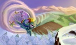 blue_body blue_feathers blue_fur cliff clothed clothing detailed_background feathered_wings feathers female feral flying footprint fur grin group hair mountain multicolored_hair outside plant purple_eyes quadruped rainbow_hair smile snow tail tornado tree wings wood tsitra360 friendship_is_magic hasbro my_little_pony mythology rainbow_dash_(mlp) equid equine mammal mythological_creature mythological_equine pegasus 2011