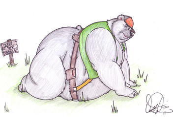 all_fours belt bottomless clothed clothing hat headgear headwear male obese obese_male open_clothing open_shirt open_topwear overweight overweight_male shirt solo tool_belt topwear vest worker dirtymutt al_(dirtymutt) bear mammal 11:8