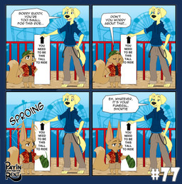 amusement_park anthro big_ears blue_clothing blue_eyes blue_hoodie blue_topwear border bottomwear brown_eyes cargo_pants clothed clothed_anthro clothed_male clothing dialogue duo floppy_ears fully_clothed fully_clothed_anthro fully_clothed_male hoodie humor looking_at_another male panel_symmetry pants piercing shirt shorts speech_bubble standing t-shirt tail talking_to_another topwear ariesartist ben_(ariesartist) roger_(ariesartist) bird_dog canid canine canis domestic_dog fennec_fox fox hunting_dog labrador mammal retriever true_fox absurd_res comic hi_res