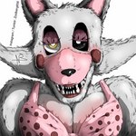 blush breasts cleavage clothed clothing female fur looking_at_viewer sharp_teeth simple_background solo teeth white_background white_body white_fur yellow_eyes zoidrawzaton five_nights_at_freddy's five_nights_at_freddy's_2 scottgames mangle_(fnaf) canid canine fox mammal 1:1 2015 hi_res