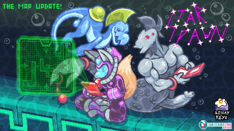 anthro gaming group male male/male mustar playing_video_game science_fiction split_form trio ses_vanbrubles stickykeys star_spawn mustard_(ses_vanbrubles) alien aquatic canid canine fish fox mammal merfolk reptile scalie 16:9 digital_media_(artwork) pixel_(artwork) widescreen