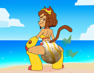 anthro beach brown_hair brown_tail diaper feces female hair looking_at_viewer machine outside pooping smelly soiled_diaper soiling soiling_bottomwear soiling_diaper soiling_underwear solo tail tan_body unclean_diaper used_diaper using_diaper whiskers stinkerracoon gameoverse glitch_productions kit_bodega domestic_cat felid feline felis humanoid mammal robot robot_anthro robot_humanoid