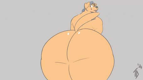 anthro backwards_baseball_cap backwards_hat baseball_cap big_butt bottom_heavy butt clothing fur hat headgear headwear hip_sway huge_butt male muscular nude presenting presenting_hindquarters shaking_butt solo thick_thighs tongue tongue_out wide_hipped_male wide_hips wobble wobbling wobbling_butt yellow_body yellow_fur talidrawing goldie_(talidrawing) bird_dog canid canine canis domestic_dog golden_retriever hunting_dog mammal retriever 16:9 animated loop tagme widescreen