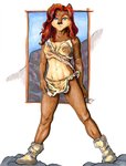 anthro athletic athletic_anthro athletic_female black_nose blue_eyes bottomwear breasts brown_body brown_fur cavewoman clothing female fur hair loincloth midriff navel pose prehistoric red_hair solo toned_calves toned_muscles toned_stomach revy_lagoon archie_comics sega sonic_the_hedgehog_(archie) sonic_the_hedgehog_(comics) sonic_the_hedgehog_(series) sally_acorn chipmunk ground_squirrel mammal rodent sciurid 2019 absurd_res hi_res pinup