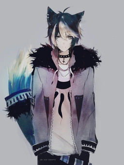 aoi_ogata biped clothed clothing cross ear_piercing fur grey_background hair hand_in_pocket hands_in_both_pockets jacket looking_at_viewer male piercing pockets simple_background solo standing topwear animal_humanoid canid canid_humanoid canine canine_humanoid fox fox_humanoid humanoid mammal mammal_humanoid digital_media_(artwork)