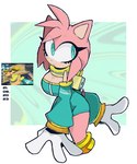 anthro armwear blue_eyes clothing cosplay crossover_cosplay elbow_gloves female gloves handwear one_piece_suit pink_body solo dynablade2 bomb_rush_cyberfunk sega sonic_the_hedgehog_(series) amy_rose eulipotyphlan hedgehog mammal crossover hi_res