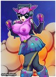 belt big_breasts bottomwear breasts clothed clothing electronics female fur headphones jacket mitten_hands nipples purple_body purple_fur purple_nipples skirt solo topless topwear visor warmers darkadibuja epic_games fortnite dj_bop alpaca camelid humanoid mammal absurd_res hi_res