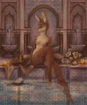 anthro biped bracelet breasts brown_body brown_fur candle censer detailed_background female fire flower fountain fur jewelry luxury nipples nude partially_submerged pitcher plant sitting solo tile vase water raventenebris lagomorph leporid mammal rabbit hi_res