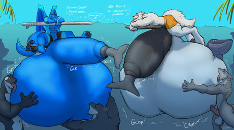 anthro ball_bite ball_lick ball_worship balls big_balls big_penis black_body black_clothing black_pawpads black_penis black_swimwear blue_body blue_fur blue_penis body_worship claws clothed clothing cock_vore dialogue dragon_wings duo feet fluffy fluffy_tail folded_wings fur genital_worship genitals grey_body huge_balls huge_genitalia huge_penis hyper hyper_balls hyper_genitalia hyper_penis licking male male/male muscular onomatopoeia oral orange_clothing orange_swimwear palm_tree pawpads paws penile penis plant relaxed_expression relaxing same_size_vore sea sex sound_effects speech_bubble spread_toes swimming_trunks swimwear swimwear_only tail talking_to_another text thought_bubble toe_claws toes tongue tongue_out tree underwear underwear_only vore water white_balls white_body white_fur white_tail willing_pred willing_prey wings masterokami mythology antzy okami_(masterokami) canid canine canis cetacean dragon fish furred_dragon furred_scalie mammal marine mythological_creature mythological_scalie scalie shark whale wolf 2024 artist_name english_text hi_res signature