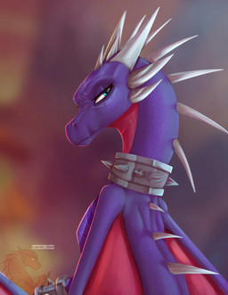 6_horns arm_markings armband armlet back_spikes blue_eyes collar countershading detailed_scales eyelashes facial_markings female feral forehead_markings head_markings head_spikes horn looking_at_viewer looking_back looking_back_at_viewer markings multi_horn neck_ring neck_spikes purple_body purple_scales rear_view red_body red_countershading scales shoulder_markings solo spiked_armband spiked_collar spikes spikes_(anatomy) ventral_scales hyperion_draws activision european_mythology mythology spyro_the_dragon cynder dragon mythological_creature mythological_scalie scalie western_dragon 2024 detailed hi_res signature watermark