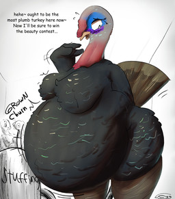 anthro belly belly_expansion belly_inflation big_belly black_body black_feathers bloated breasts enema expansion feathers featureless_breasts female hose hose_in_butt hose_inflation huge_belly huge_hips huge_thighs hyper hyper_belly inflation non-mammal_breasts nude overweight overweight_anthro overweight_female rumbling_stomach stuffing talking_to_self text thick_thighs wide_hips 6saw789 avian bird galliform phasianid turkey 2024 digital_drawing_(artwork) digital_media_(artwork) english_text hi_res signature