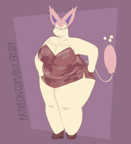 anthro arms_bent big_breasts black_eyes breasts circle_eyebrows cleavage closed_smile clothed clothed_anthro clothed_female clothing curvy_figure dress ear_tuft eyebrows eyelashes featureless_hands female female_anthro footwear fur hands_on_own_hips high_heels huge_thighs light mouth_closed multicolored_body multicolored_fur multicolored_tail pink_body pink_eyebrows pink_fur pokemorph purple_inner_ear red_clothing red_dress red_footwear red_high_heels shoes short_dress simple_background small_nose smile solo standing tail text thick_thighs tuft two_tone_body two_tone_fur yellow_body yellow_fur yellow_tail buleruby nintendo pokemon generation_3_pokemon pokemon_(species) skitty 2025 absurd_res colored digital_drawing_(artwork) digital_media_(artwork) english_description full-length_portrait hi_res lighting portrait shaded url