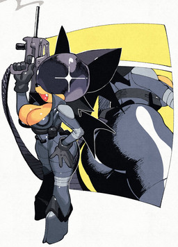 anthro big_breasts big_butt bodysuit breasts butt cleavage clothed clothing fangs female gun latex latex_clothing ranged_weapon skinsuit solo teeth tight_clothing weapon wings inkerton-kun absolute_dc batman_(series) dc_comics sega sonic_the_hedgehog_(series) absolute_catwoman catwoman rouge_the_bat bat mammal hi_res