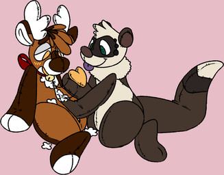 ambiguous_gender bell bell_collar blush blush_lines collar duo null plushie seam_(sewing) tongue tongue_out dragunsnack cinnamon_(tarsweets) forrest_(dragunsnack) animate_inanimate deer domestic_ferret living_plushie mammal mustelid musteline true_musteline weasel trans_(lore) trans_man_(lore)