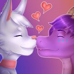 ambiguous_gender anthro collar duo fur heart_symbol horn purple_body smile white_body white_fur methodicalmayo happyhazard mythology happy(happyhazard) lord_(character) dragon lagomorph leporid mammal mythological_creature mythological_scalie rabbit scalie 1:1 hi_res