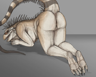 anthro anus ass_out back_spikes big_breasts big_butt breasts butt claws eyewear eyewear_only female genitals glasses glasses_only legs_together long_tail looking_at_viewer looking_pleasured natural_colors non-mammal_breasts nude nude_anthro nude_female open_mouth paws pussy_peek raised_tail realistic_anatomy rear_view scales slightly_chubby solo spiked_tail spikes spikes_(anatomy) tail teasing teasing_look teasing_viewer teasing_with_butt thick_thighs toe_claws vulva wearing_glasses wide_hips mortalskull iguana iguanid lizard reptile scalie digital_media_(artwork) full-length_portrait hi_res portrait