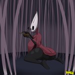 anthro big_breasts big_butt black_body breasts butt clothing eating female shirt solo topwear tunic kuge hollow_knight team_cherry hornet_(hollow_knight) arthropod insect 1:1 hi_res