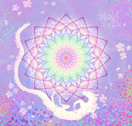 2_horns 4_fingers 4_toes barbel_(anatomy) bent_legs biped bipedal_feral closed_smile eyelashes feet female female_feral feral fingers flower fluffy fluffy_tail flying fur green_eyes hair horn light long_ears long_horn long_tail looking_at_viewer mandala medium_hair mouth_closed nude nude_female petals pink_flower pink_hair pink_horn pink_inner_ear pink_nose pink_tail plant purple_background purple_line_art simple_background smile smiling_at_viewer solo tail toes two_tone_tail whisker_spots white_body white_fur white_tail hronowari mythology dragon eastern_dragon mythological_creature mythological_scalie scalie wingless_dragon 2024 colored colored_line_art digital_drawing_(artwork) digital_media_(artwork) english_description hi_res lighting