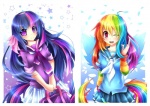 alternate_species blue_body blue_feathers blue_fur clothing duo feathered_wings feathers female fur hair humanized multicolored_hair not_furry one_eye_closed purple_eyes purple_hair rainbow_hair school_uniform two_tone_hair uniform wings wink fenrixion friendship_is_magic hasbro my_little_pony rainbow_dash_(mlp) twilight_sparkle_(mlp) human mammal 2013