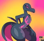 anthro big_butt black_body black_scales butt eyeliner female hand_on_hip looking_at_viewer makeup mascara pink_body pink_eyes pink_scales purple_body purple_scales scales solo tail thick_tail thick_thighs wide_hips reallydarkandwindie nintendo pokemon generation_7_pokemon pokemon_(species) salazzle hi_res