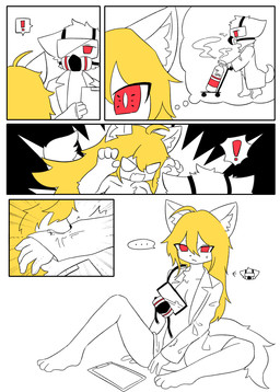 anthro arm_bite bite blonde_hair clipboard clothing duo exclamation_point female female/female gas_mask gas_tank gender_transformation hair male male/female mask mtf_transformation realization red_eyes revenge scientist shirt shocked tail topwear transformation transformation_through_bite white_clothing white_ears white_shirt white_tail white_topwear fchicken changed_(video_game) ids_(user) ace_heart_(ids) dr._k_(changed) lin_(changed) canid canine canis mammal wolf hi_res