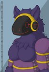 anthro binary_code breasts cybernetics female fluffy fur happy heart_symbol machine metal number purple_body purple_fur screen screen_face simple_background smile solo text visor darknetic lunaris_the_protogen protogen absurd_res half-length_portrait hi_res portrait translated