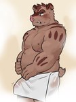 anthro belly blush bulge kemono male moobs musclegut muscular nipples slightly_chubby solo steam towel pteragon knights_college hermann_(knights_college) mammal suid suina sus_(pig) wild_boar 2024 hi_res