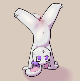 anthro blush body_blush clitoris eyelashes featureless_chest female female_anthro floppy_ears flower_on_head freckled_face freckles front_view fur genitals handstand loli lop_ears monotone_body monotone_fur navel nude nude_anthro nude_female open_mouth purple_eyes scut_tail short_tail shortstack simple_background solo tail tongue upside_down upside_down_face vulva vulva_blush whiskers white_body white_fur young milachu92 lantha lagomorph leporid mammal rabbit 2023 digital_drawing_(artwork) digital_media_(artwork) full-length_portrait hi_res portrait shaded adult_(lore)